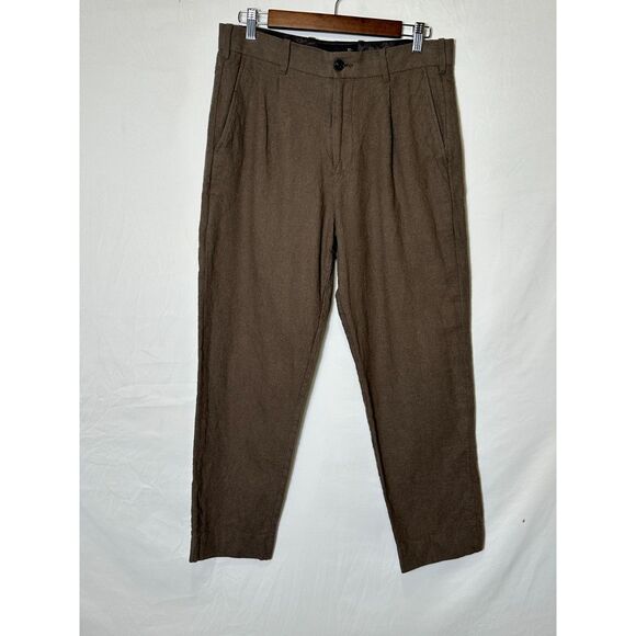Abercrombie & Fitch Men's Cotton Linen Blend Front Pleat Brown Tweed Pants 32X28 - Picture 1 of 4